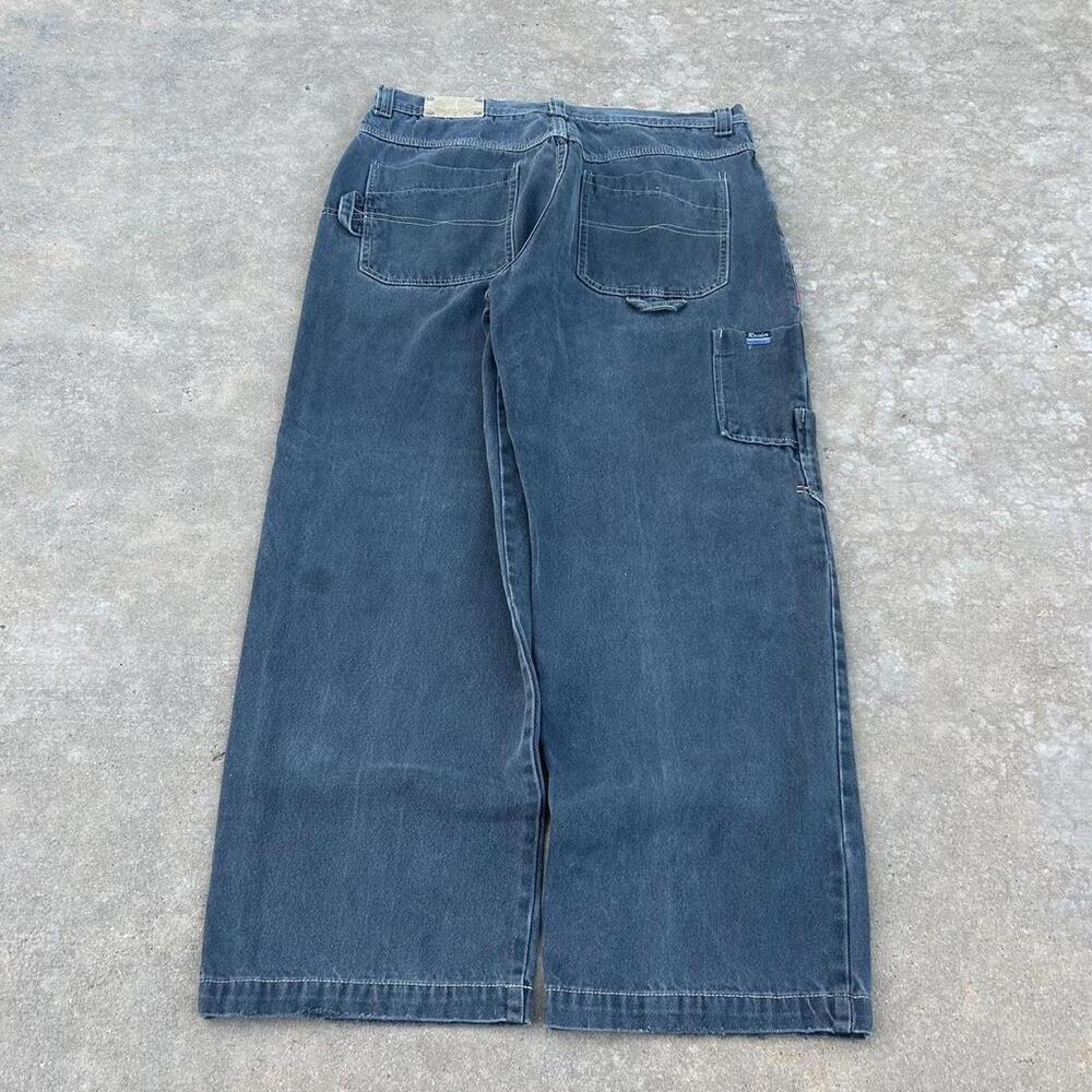 Vintage Baggy Faded Black Gray Carpenter Cargo Wide Leg Jeans